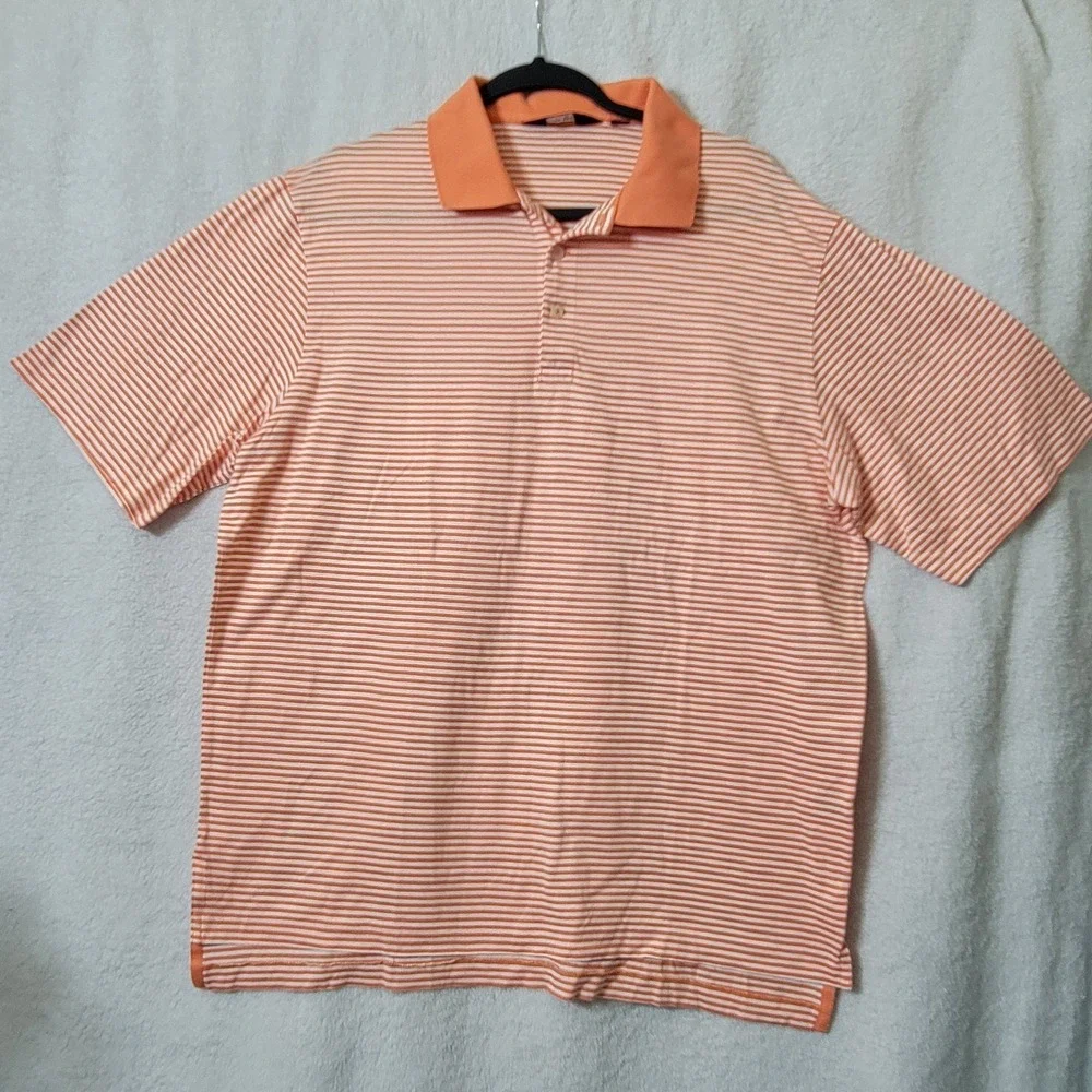 Polo Ralph Lauren Golf Polo Shirt Large Orange Striped Casual Collared Pima Soft